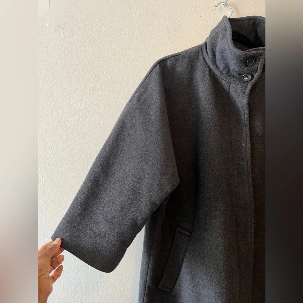 Aritzia Wilfred Dark Gray Wool & Cashmere High Collar Kimono Sleeves Coat Medium - Picture 8 of 16